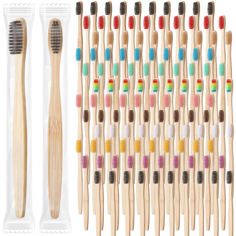 Sieral 240 Pcs Bamboo Toothbrushes Bulk Soft Bristle Toothbrush for Adults Natural Wooden Toothbrushes Vegan Organic Bamboo Travel Tooth Brush Individually Wrapped 7 Inch 12 Color